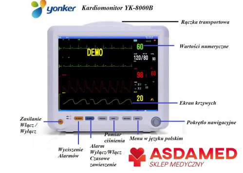 Kardiomonitor przenośny z pomiarem temeratury EKG ciśnienia krwi pulsu